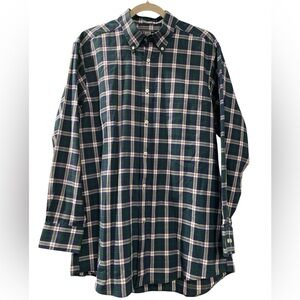 IZOD Men’s Long Sleeve Button Down Shirt Green and Navy Plaid Size 16.